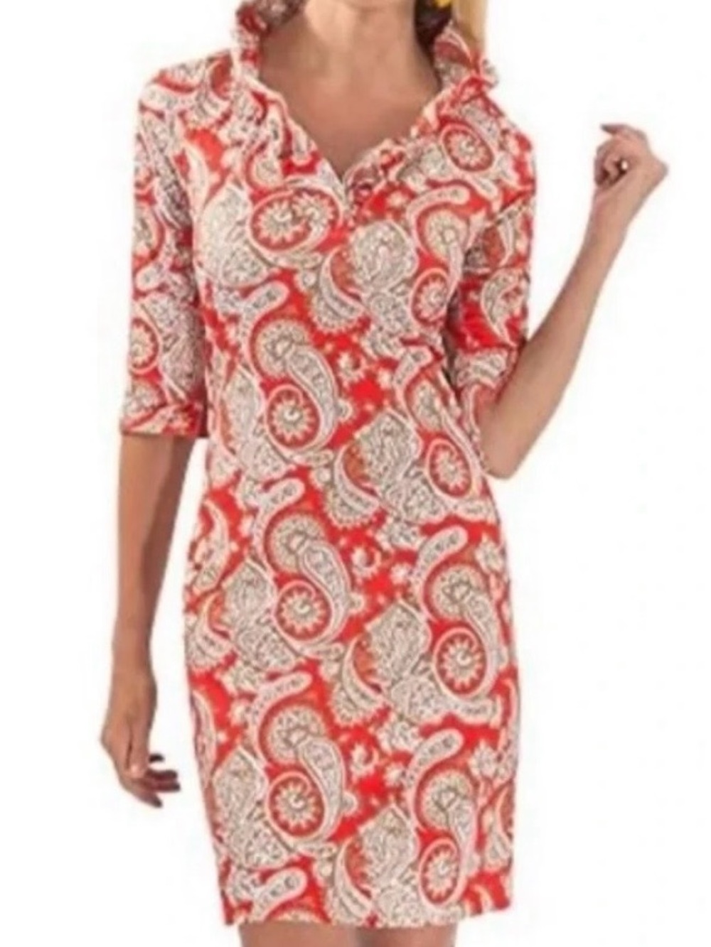 Gretchen Scott Paisley Shift Dress XS 3/4 Sleeve Resort Preppy Tunic